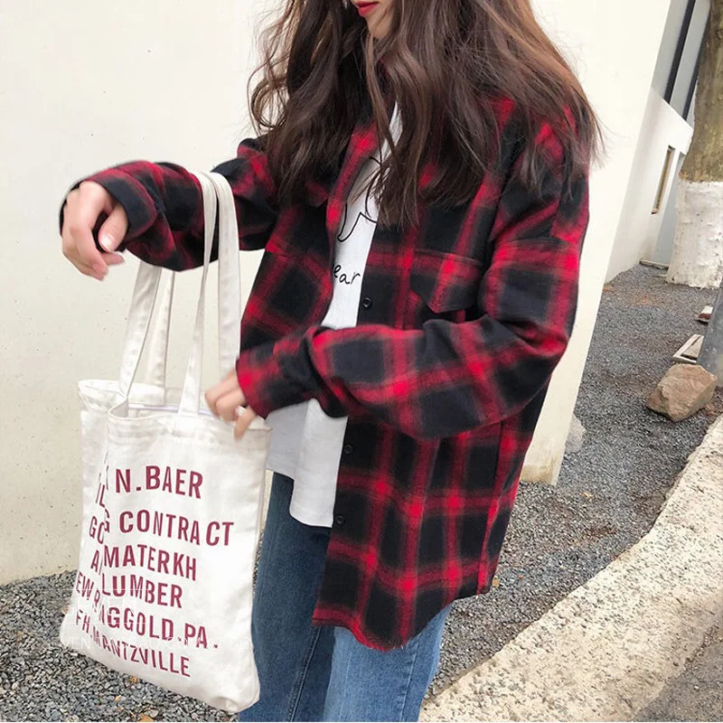 

Plaid shirt women's retro long-sleeved top with loose design and thin coat cotton and linen shirt women's blouses deals