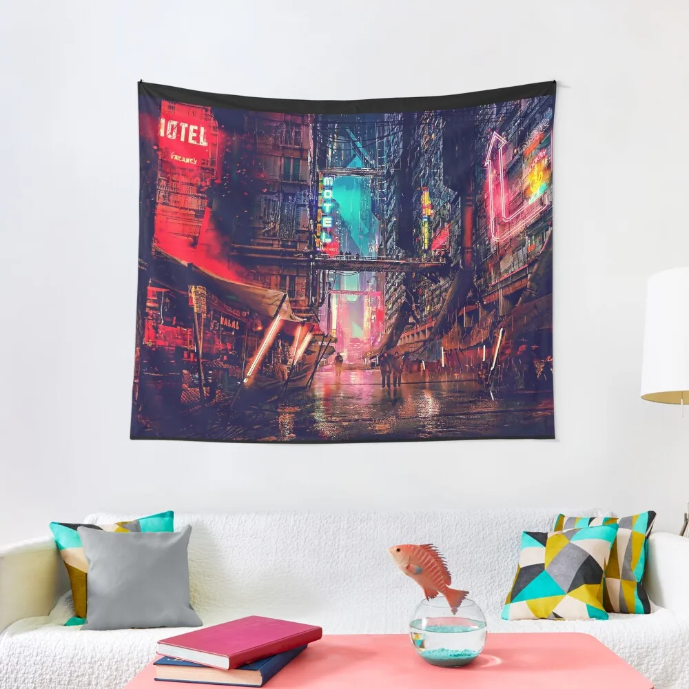 Anime Cyberpunk Downtown Tapestry Bedrooms Decor Living Room Decoration Wall Art Japanese Room Decor Tapestry