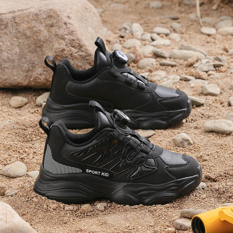 

Осенняя популярная кожаная детская спортивная обувь, уличные кроссовки с вращающейся пряжкой, легкая повседневная обувь с защитой ног