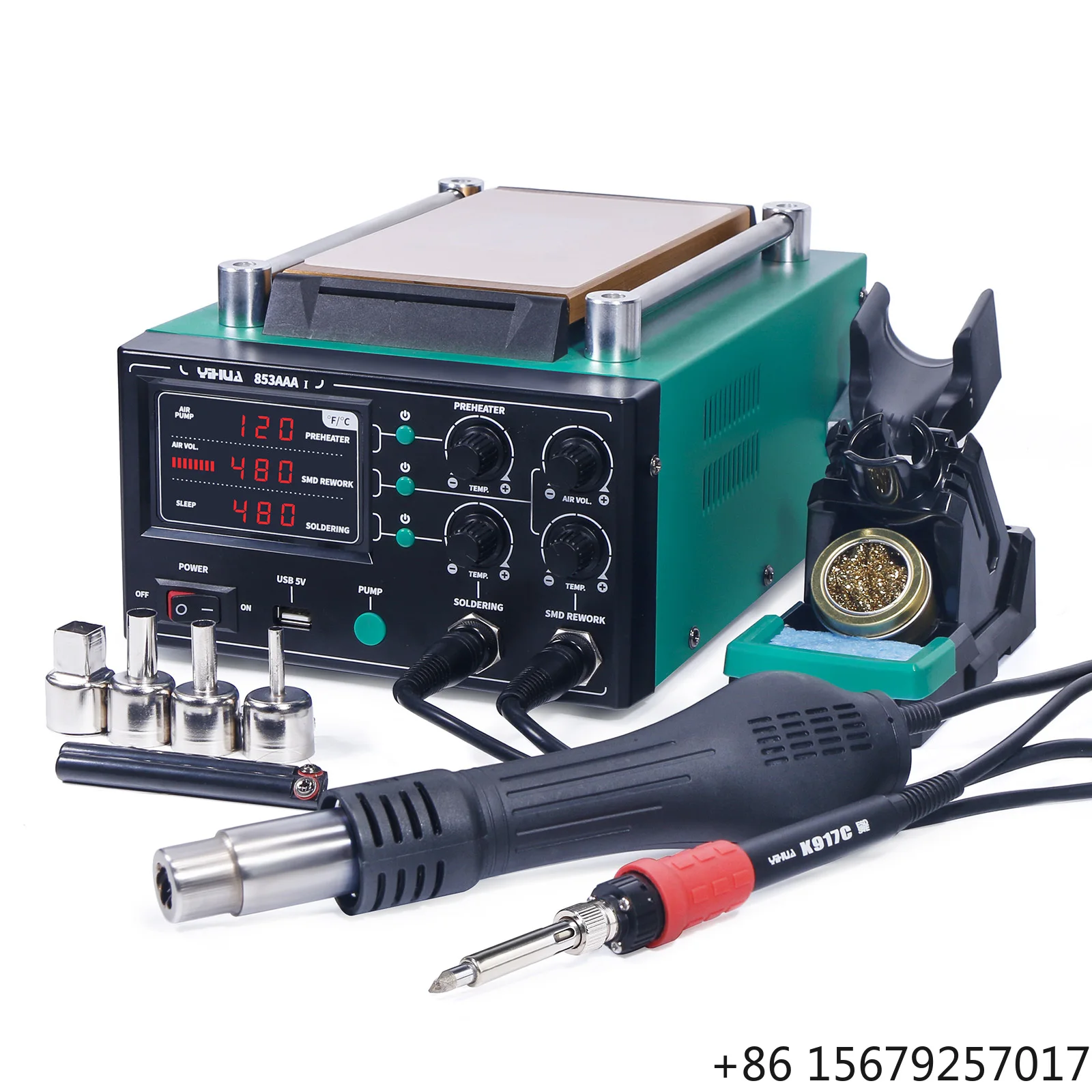 YIHUA 853AAA-I Basic Version 3 in 1 Digital SMD Soldering Desoldering Hot air Gun Preheat BGA Rework Soldering Station