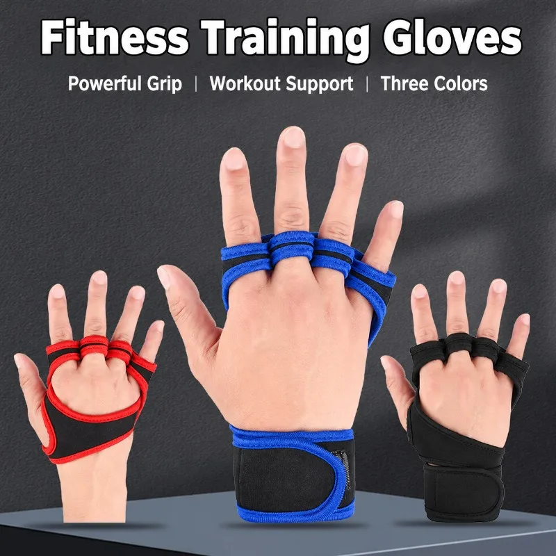 Men Women Fitness Gloves Integrated Wrist Guard Weightlifting Horizontal Bar Gear Training Pull-up Anti-callus Half Finger Sport