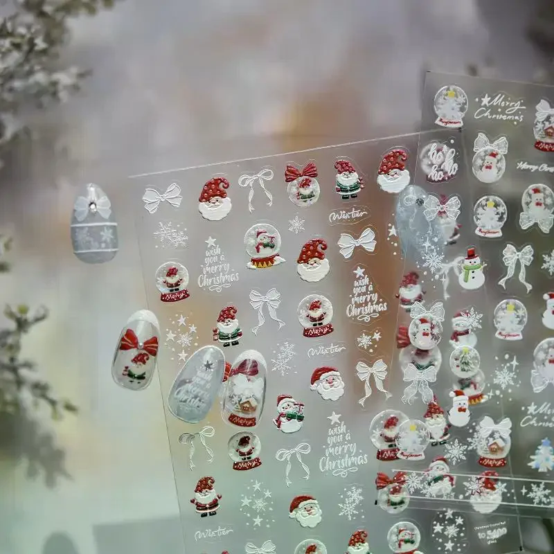 クリスマス雪だるまネイルアートステッカー 冬のフレッシュネイルステッカー 白雪クリスタルボールオーナメントステッカー