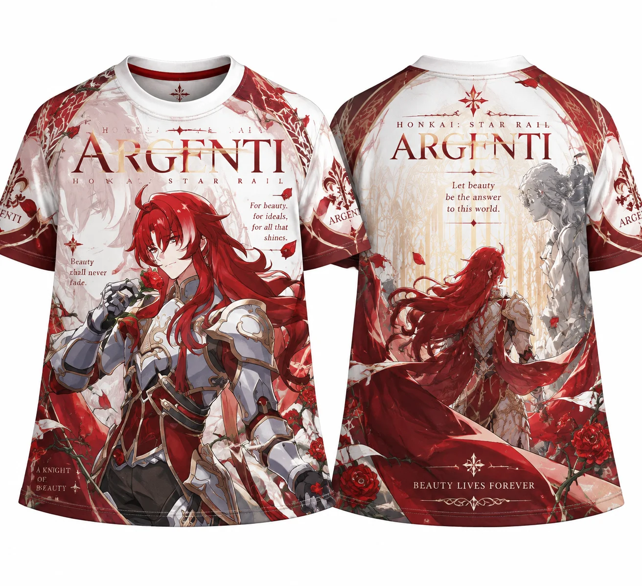 Honkai StarRail Argenti Character All‑Over‑Print T-Shirt, Breathable Quick Dry 3D Printed Casual T-Shirt Unisex Streetwear Tops