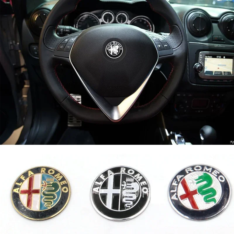 1Pc 40mm Car Steering Wheel Logo Badge Sticker for Alfa Romeo Mito Giulia Giulietta 147 156 166 159 Stelvio Sportiva 4C 8C GT