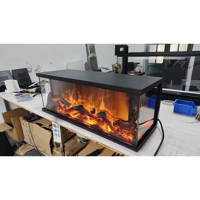 800 Mm 3-Sided Built-In Electric Fireplace TV Cabinet Heating Function Metal Construction Remote Household English