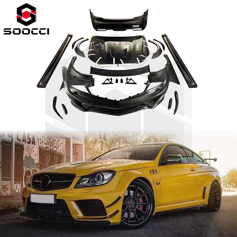 For Mercedes-Benz C-Class W204 C63 AMG Upgrade Black Series Wide Body Kit Front Rear Bumper Fender Hood Side Skirt Spoiler