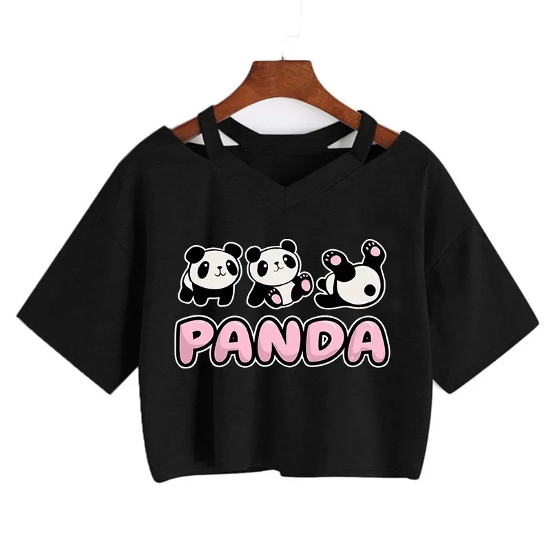 Kawaii Crop Tops for Girls Cute Korean Style T-shirt Women Panda Milk Tea Graphic T Shirt Cartoon Harajuku Y2k Tee Tshirt Female