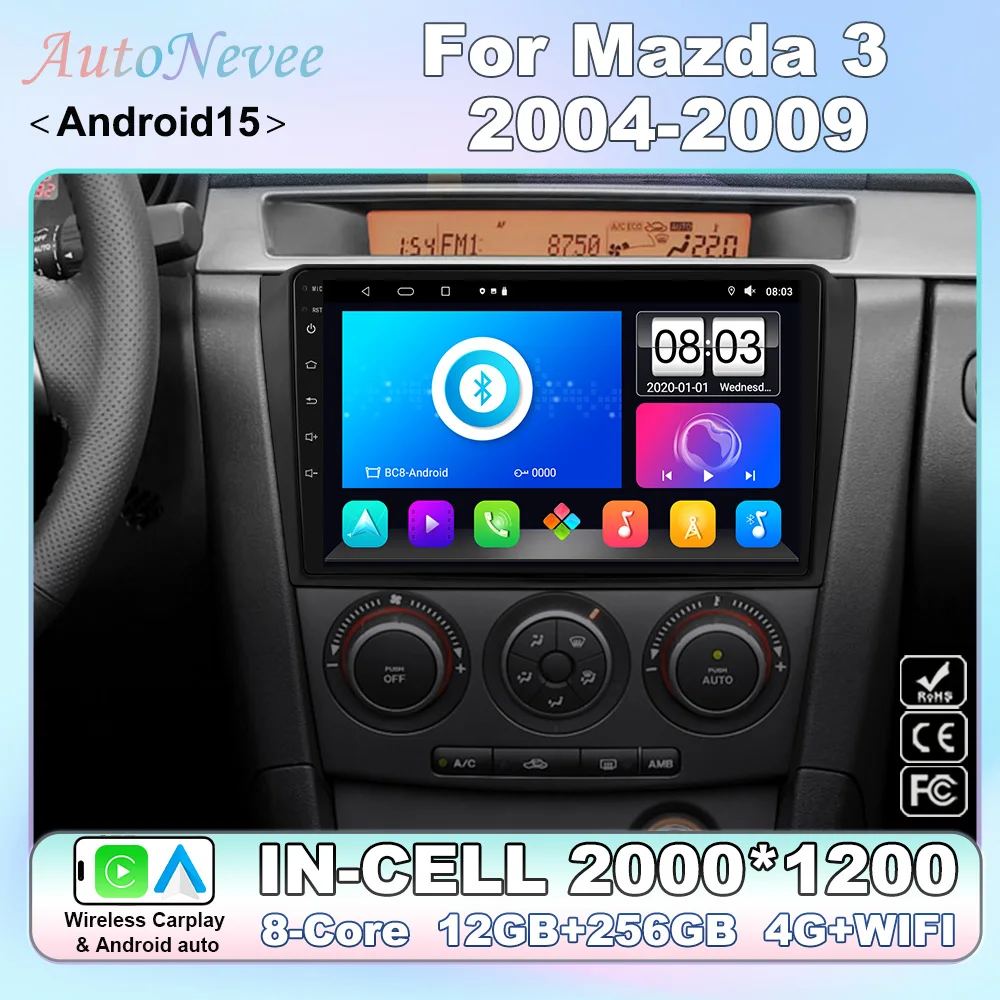Android 15 video Player Car Radio For Mazda 3 2004 - 2009 2din with BOSE Multimedia Carplay Stereo GPS Head Unit WIFI+4G