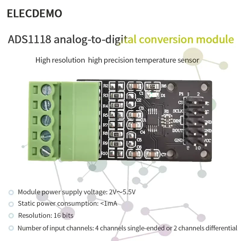16-Bit 4-Ch ADC Data Acquisition Module, Internal Reference Temp Sensor, SPI Interface, High Precision Low Noise Board,ADS1118
