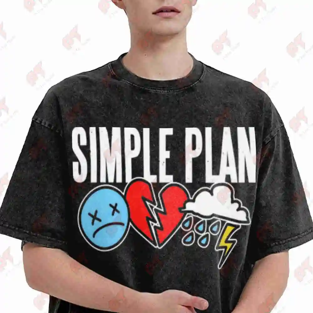 Simple Plan Retro Band Logo Song Lyric Vintage Washed Tee Pure Cotton T-Shirt