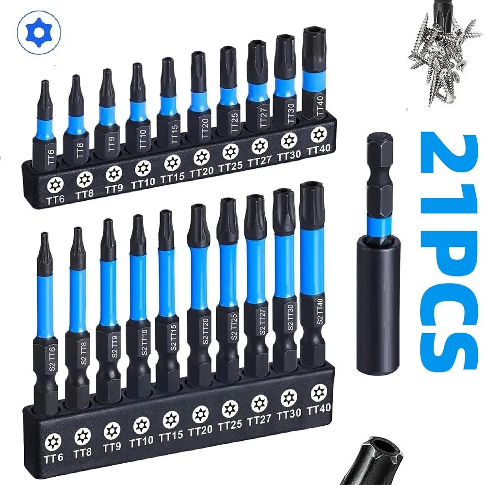 

21/27/29 PCS Hex Head Shank Impact Torx Bit Set Magnetic High Hardness Impact Driver Bit Set S2 Steel Anti-Slip