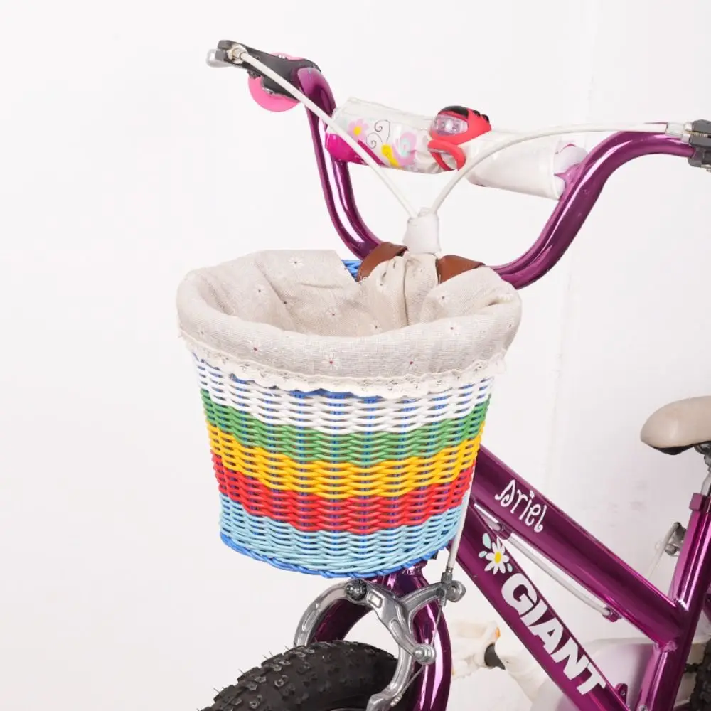 

Colorful Rattan Bicycle Basket Handwoven Waterproof Tiny Tricycle Baskets Beautiful Durable Bike Woven Baskets Girls