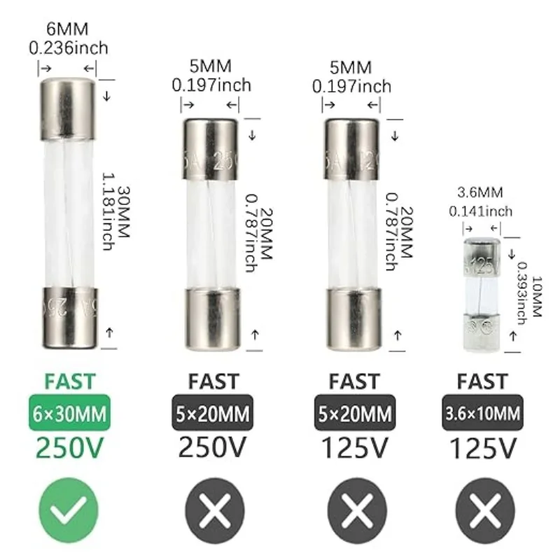 AUKENIEN 6X30 MM 10A 250V Glass Fuses F10AL 10 Amp 250 Volt F10AL250V Fast Blow Cartridge Tube Fuse (Pack of 20)