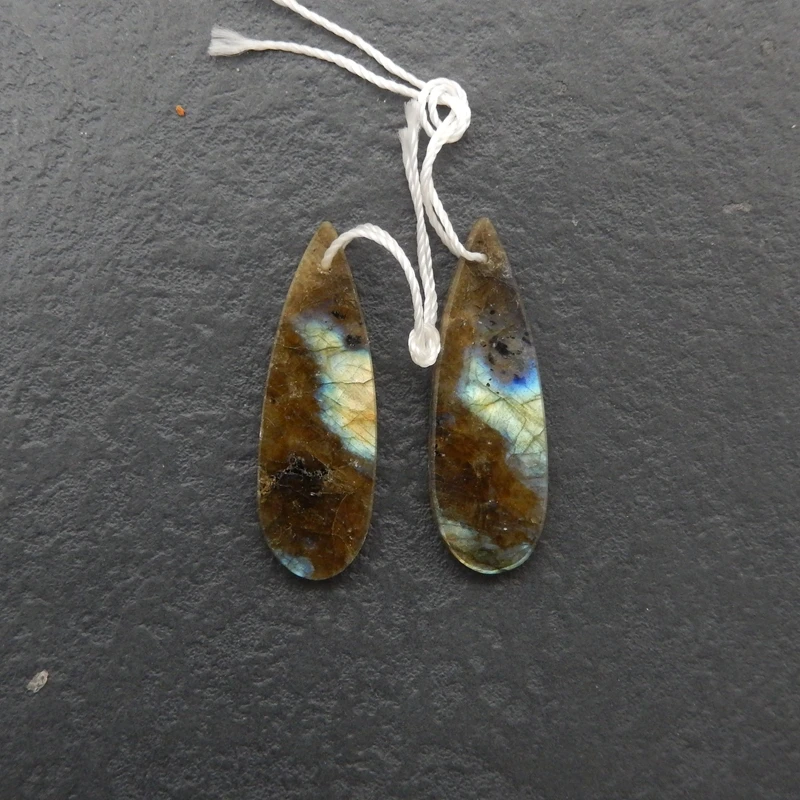 2 قطعة مكونات الدمعة اللابرادوريت الطبيعية جريئة الذهب الأزرق شيلر فرقعة الملمس للمجوهرات اليدوية الحرف اليدوية #1