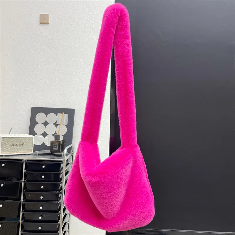 Y2k fajne dziewczyny Crossbody torba Faux Fur torby na ramię dla kobiet miękki pluszowy panie duże torebki dorywczo kobiet torba na zamek błyskawiczny torebka