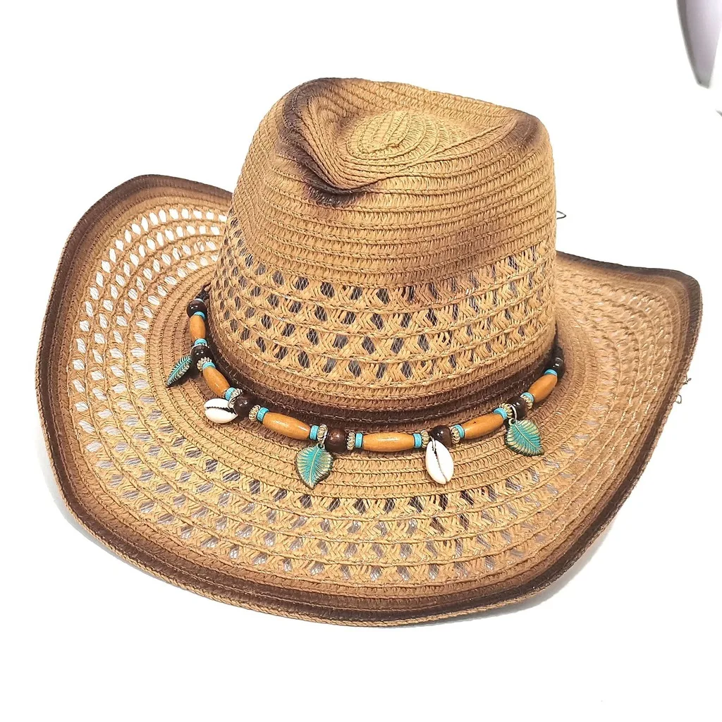 Wide Brim Cowboy Hat Wide Brim Vintage Cowboy Hat Straw Cowboy Hat Hollow Out For Outfit Styling Beach Vacation Daily Street