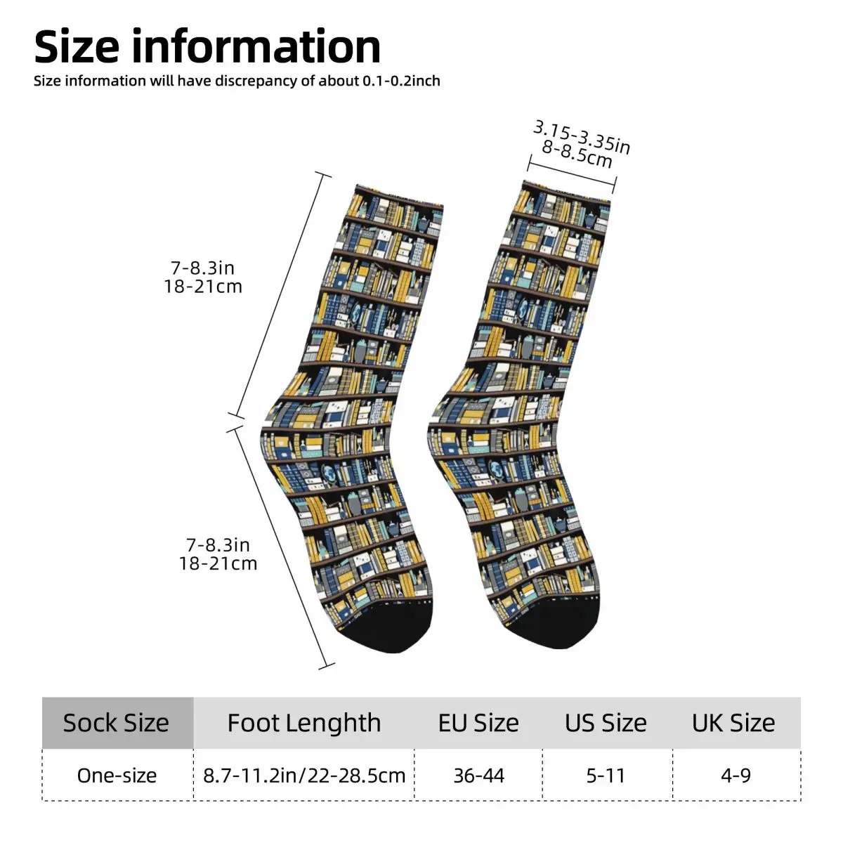 Bookcase Pattern - Blue Yellow Library Socks Fashion Trends Unisex Stockings 3D Printing Gifts Breathable Socks