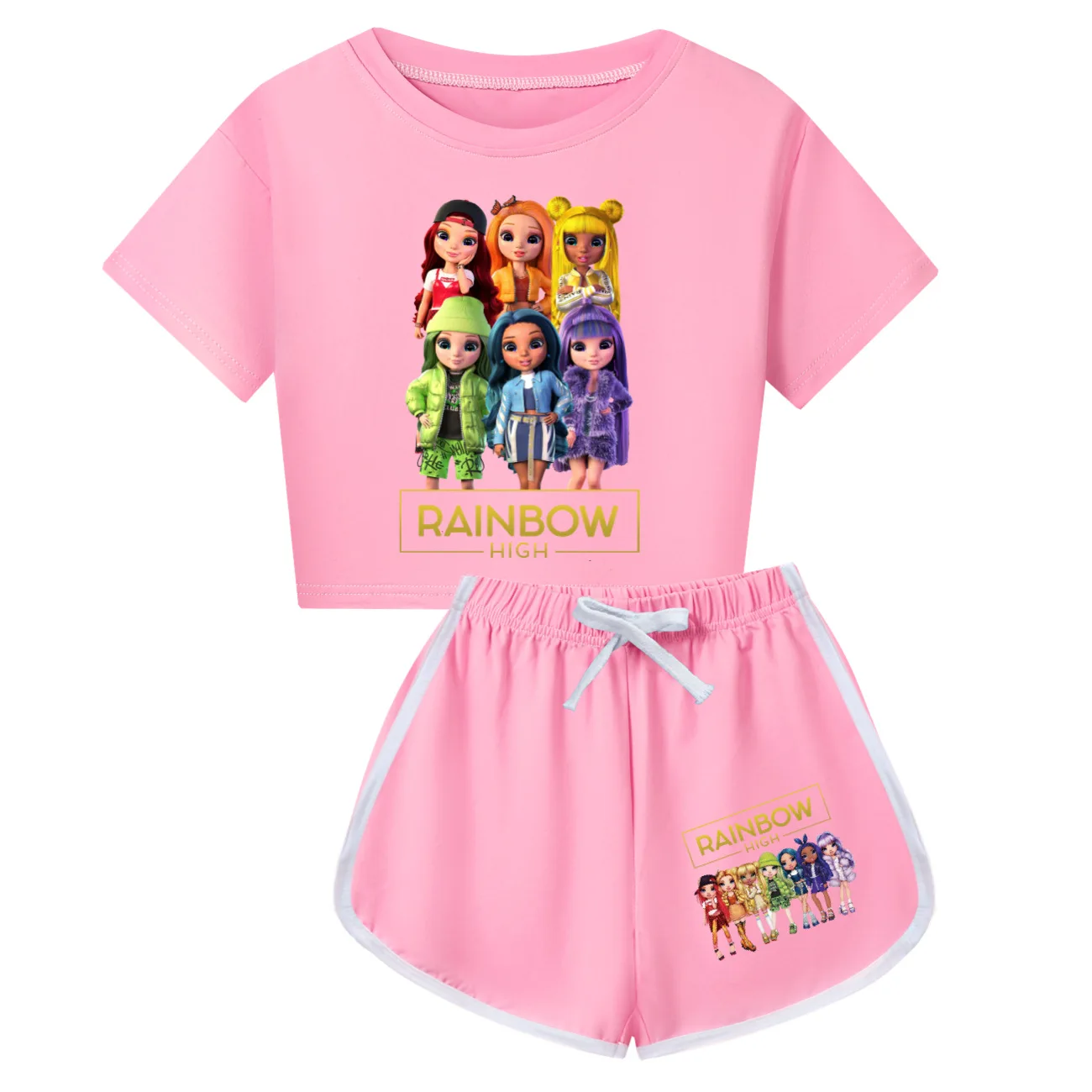 New Rainbow High Clothes Sets Kids maniche corte T Shirt Shorts 2pcs Suit Boys Summer SportSuit Girls outfit abbigliamento per bambini