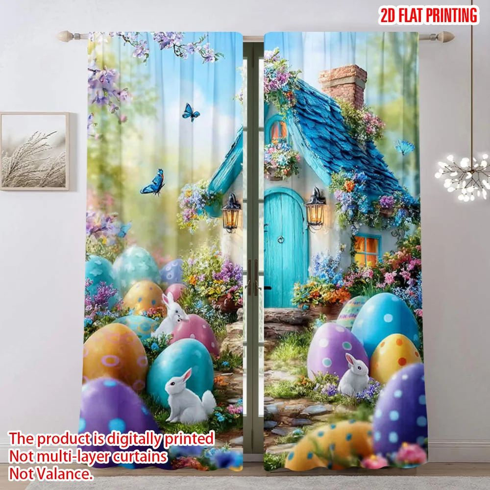 Whimsical Cottagecore Floral Curtains Digital Print Fairytale Spring Decor Window Treatment Cottage Blue House