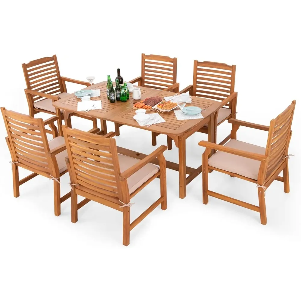 7 Pieces Patio Dining Set, Outdoor Table Chairs Set for 6, 64