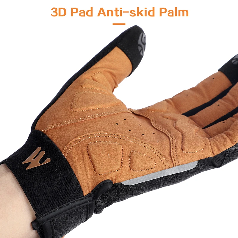 WEST BIKING Spring Autumn Cycling Gloves Full Finger Touch Screen Bike Shock Absorbing Gloves PU Leather Non-Slip Fitness Gloves