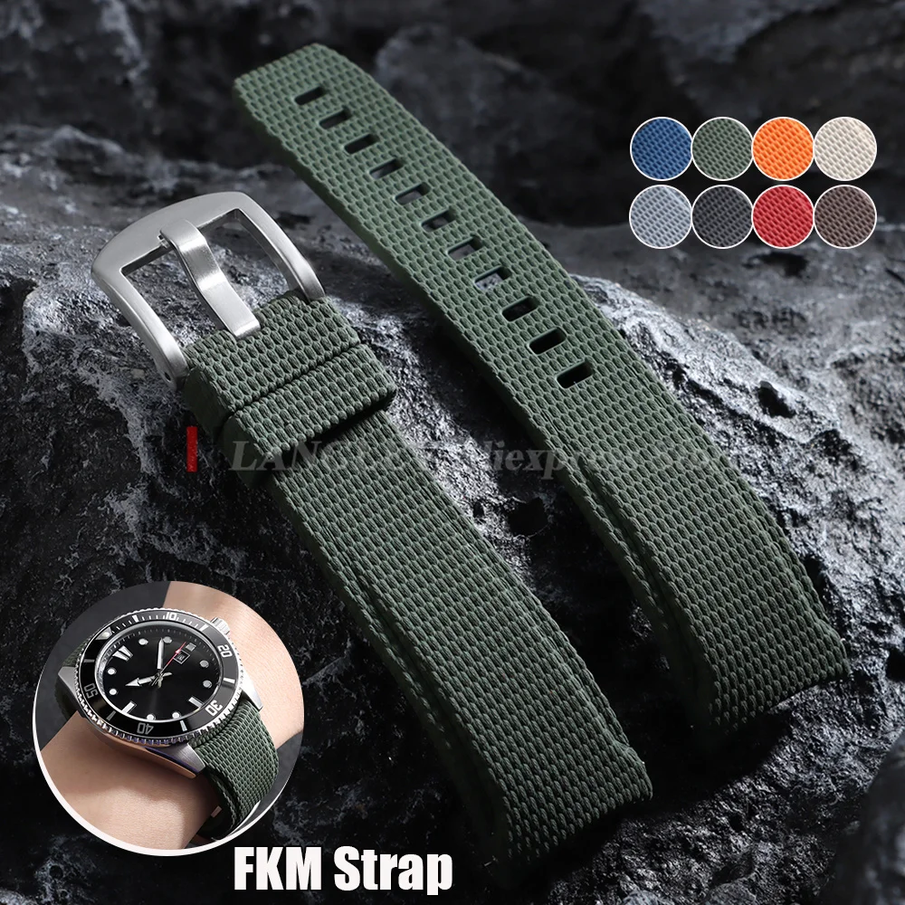 New Curved End FKM Rubber Watch Strap Quick Release for Omega for Rolex for Seiko for Longines Watch Men Bracelet 20mm 21mm 22mm