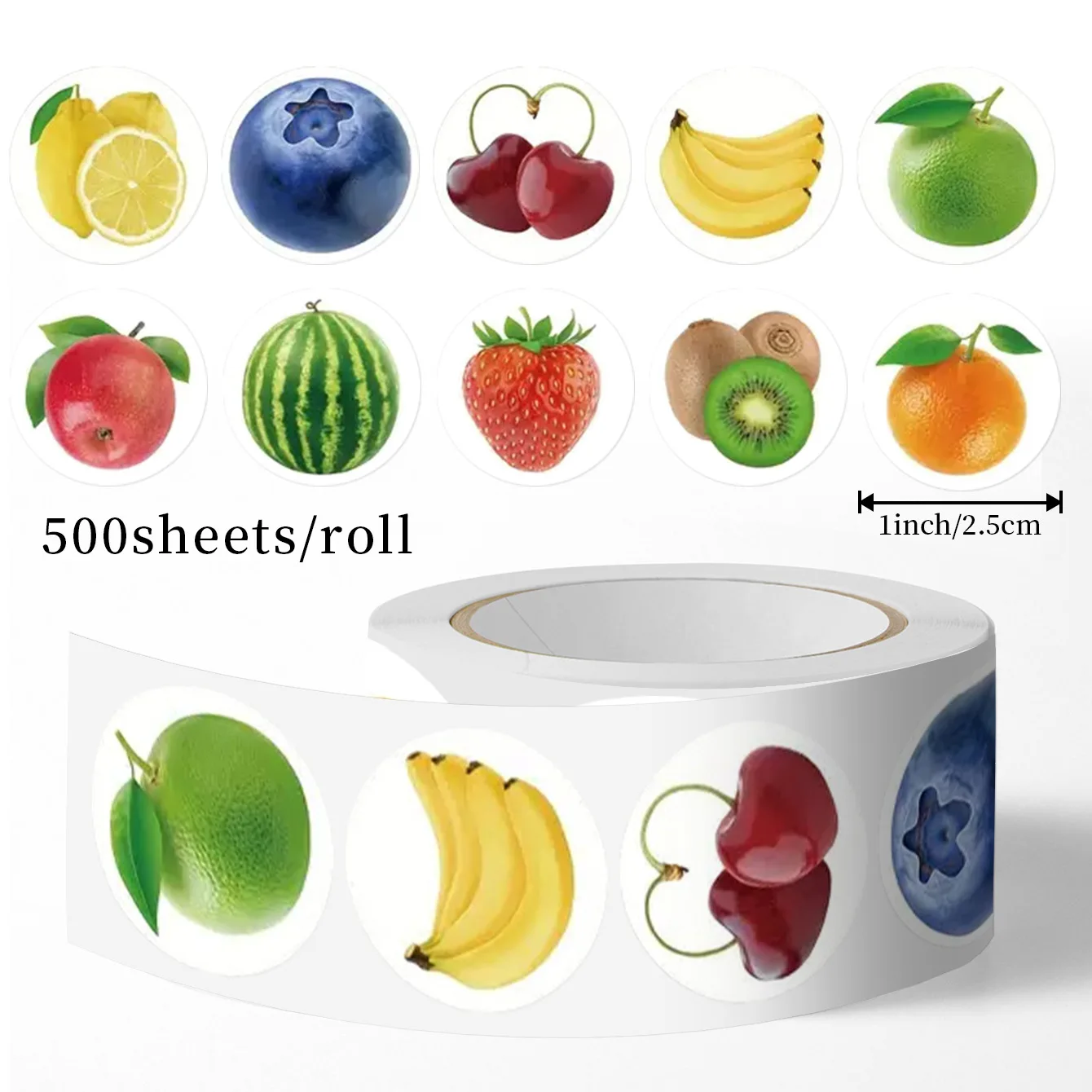 500PCS Creative Fruit Stickers for Decorating Phone Cases, Laptops, Suitcases, DIY Waterproof Stickers,1 Inch/25mm