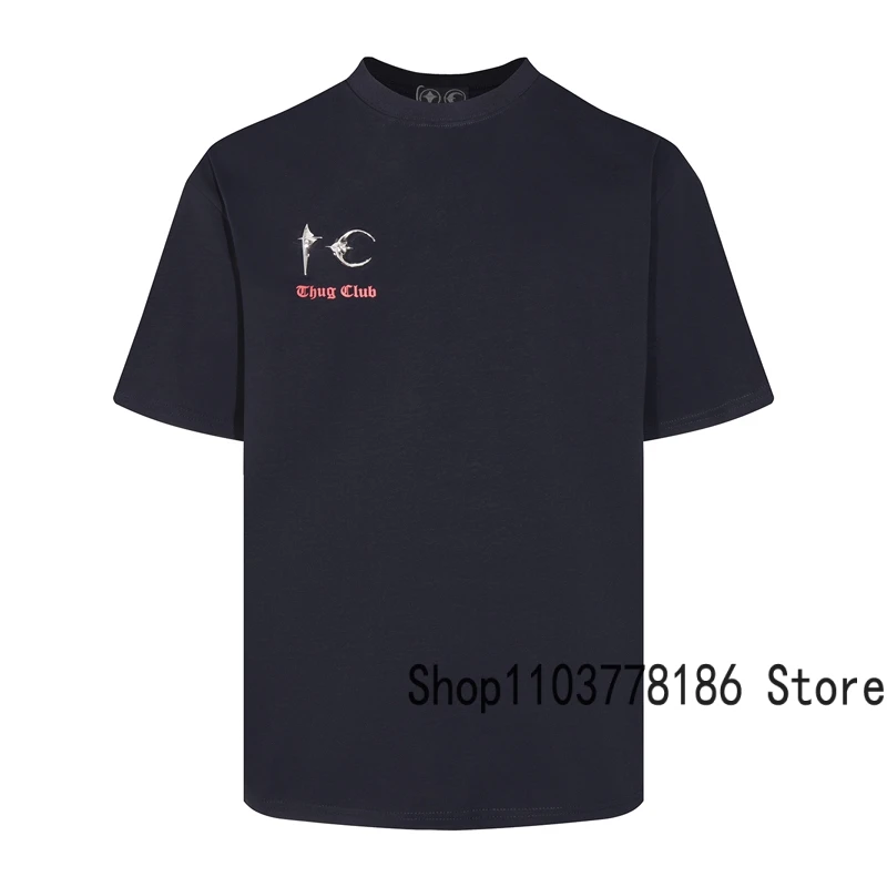 New Thug Club T-shirt Crewneck Pullover Korean Street Trend Spoof Slogan Print Short Sleeve Metal Logo Decorated THUG CLUB Tops