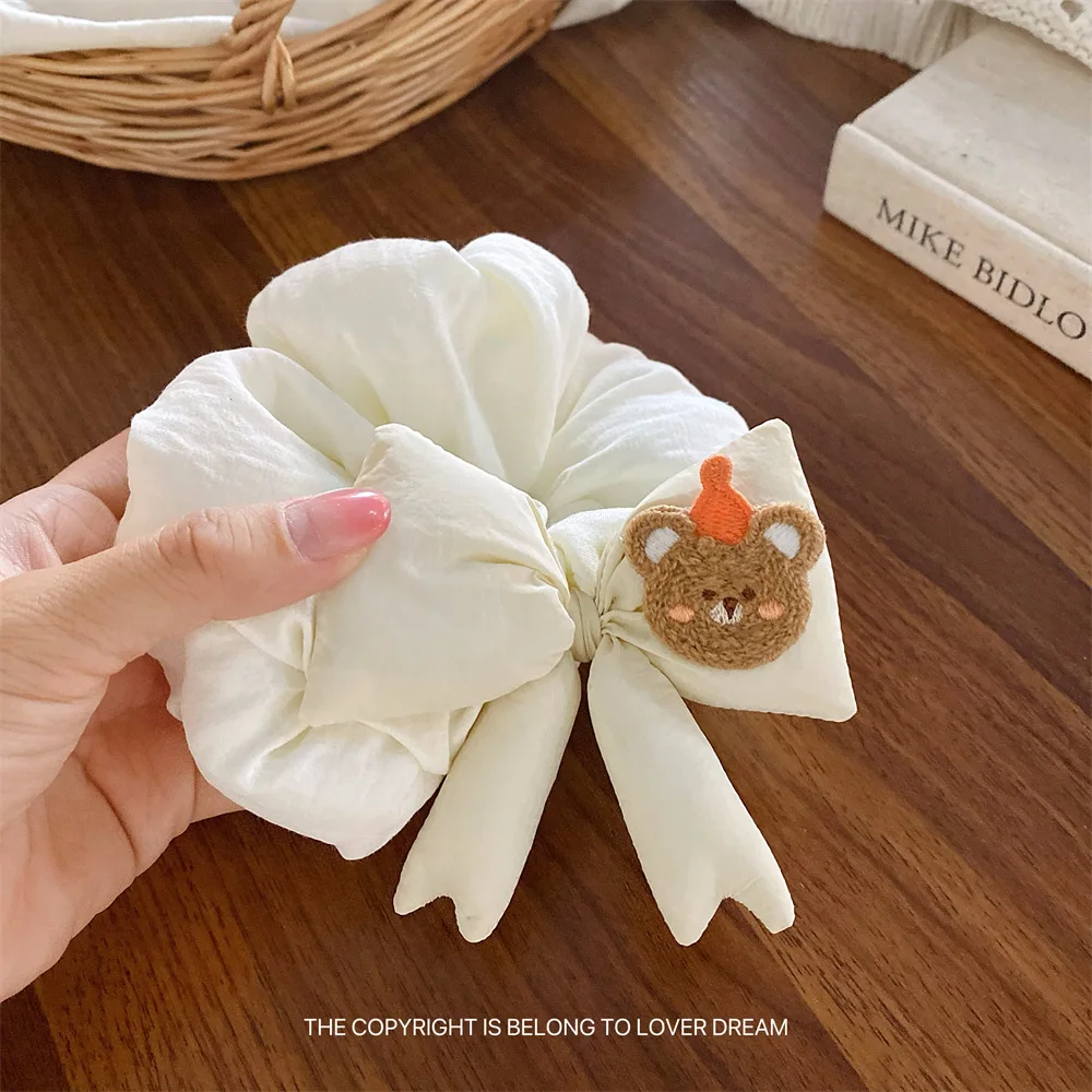 Padded 3D Bow Scrunchie Candy Contrast Color Soft Elastic Hair Tie Sweet Cute Daily Hair Accessory for Girls