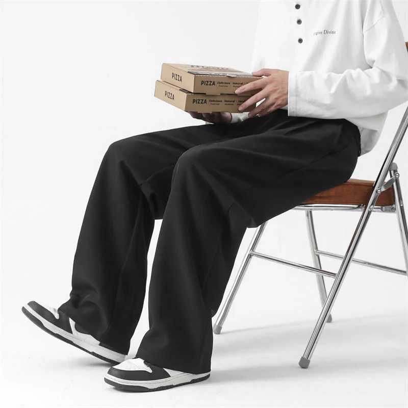 Pantalon droit à jambes larges pour hommes, pantalon habillé, gris, noir, mode de la société coréenne, bureau formel, fjadt