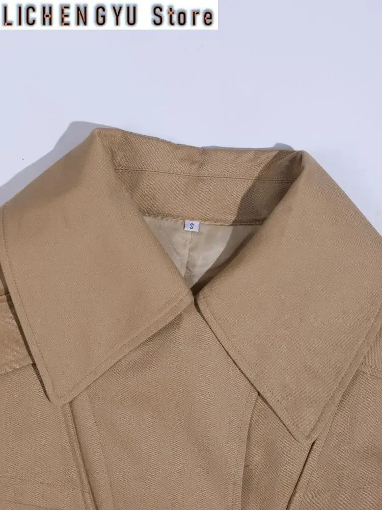 Women Cut-out Big Size Camel Long Trench New Lapel Long Sleeve Loose Fit Windbreaker Fashion Spring Autumn