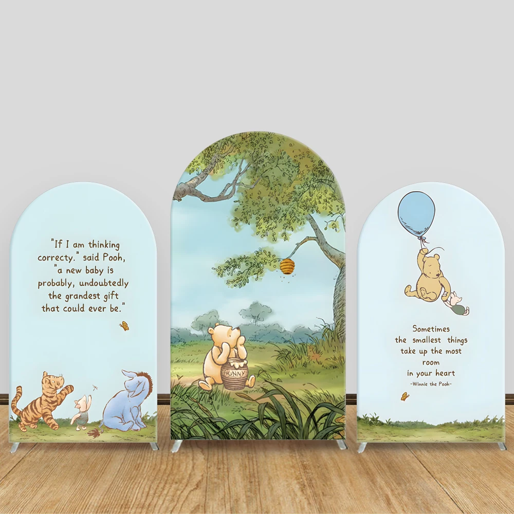 Winnie The Pooh Arch Backdrop Cover Custom Text Disney Forest Cartoon Kids Birthday Baby Shower Decor Photography Background