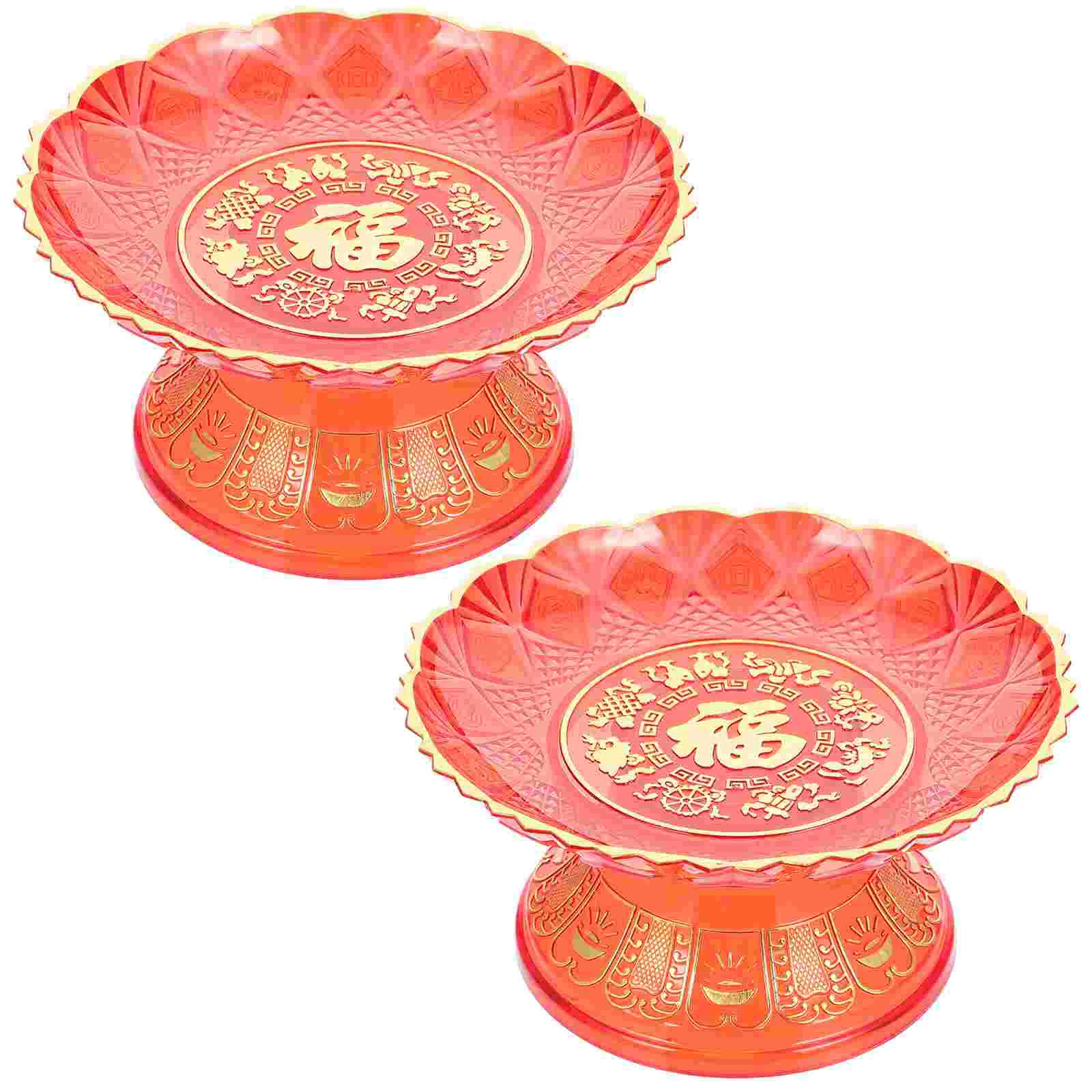 Food Offering Plate Fruit Jewelry Tray Temple Container Rituals Bowl Red Plastic