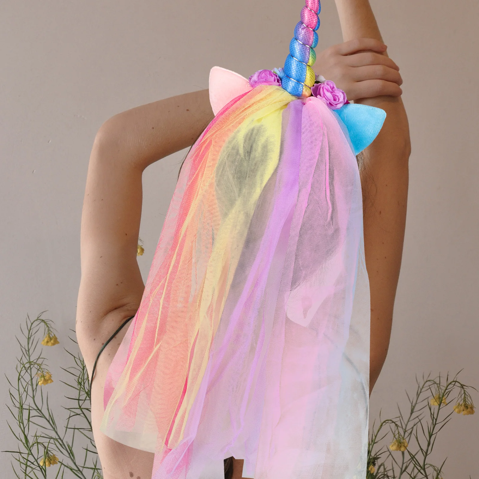 

1Pcs Unicorn Hair Hoop Premium Material Kids Party Headband Veil Headdress Birthday Cosplay Daily Wear Accessory