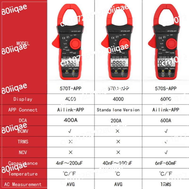 HP-570T-APP Wireless Clamp Meter 1000A AC/DC Current Amplifier Bluetooth Current Frequency Voltage Diode