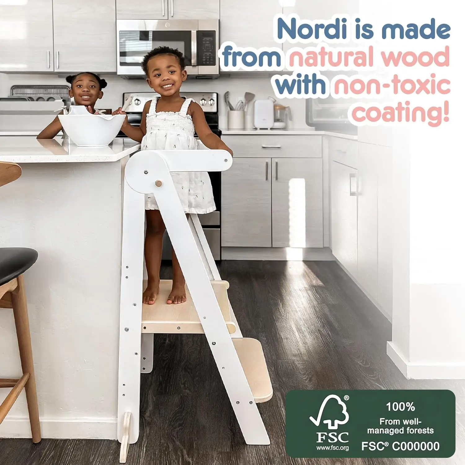 Toddler Kitchen Tower,Montessori Kitchen Stools Helper,Standing Tower with 3 Adjustable Heights,Suitable Age for 1.5-6 Years,Whi