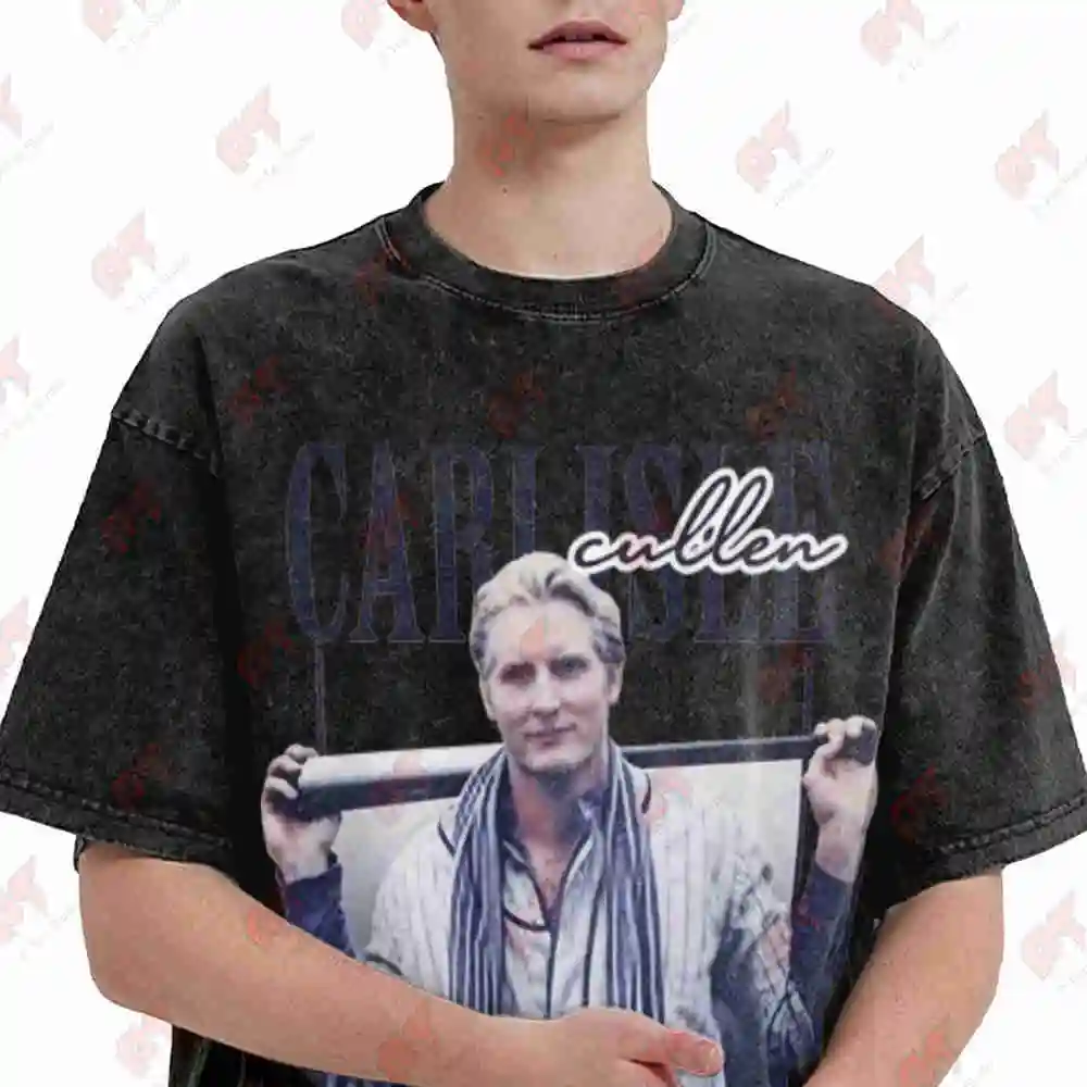 Twilight Carlisle Cullen Baseball Vintage Washed Tee Pure Cotton T-Shirt