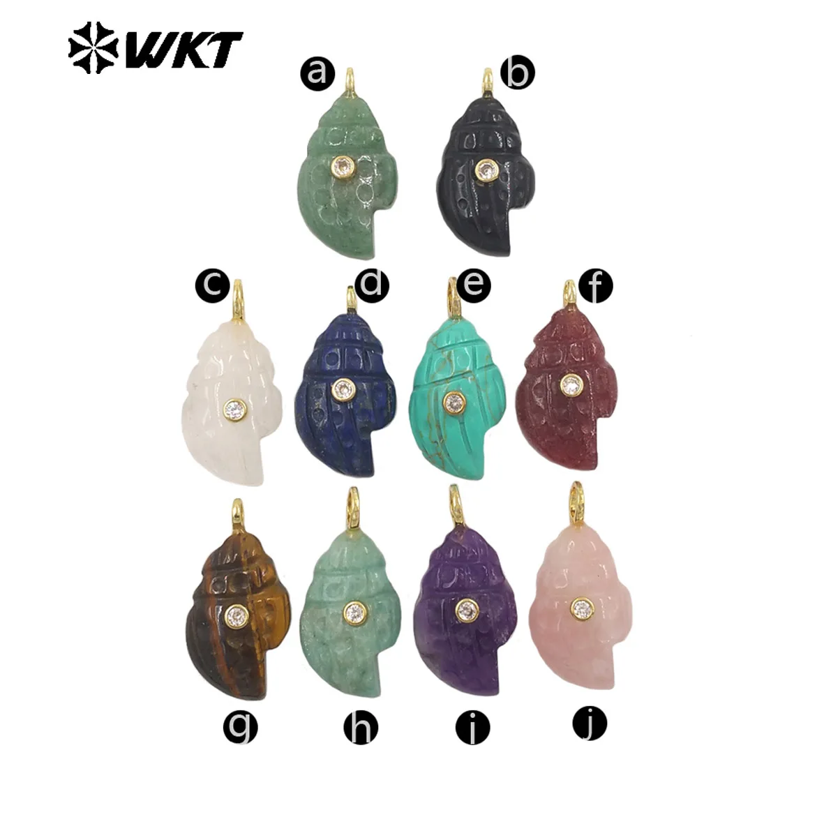 WT-P2122 Lovely Exquisite Shell Shape With Smooth Pendants Texture Gemstone Strawberry Quartz Amozonite Accessory Charms
