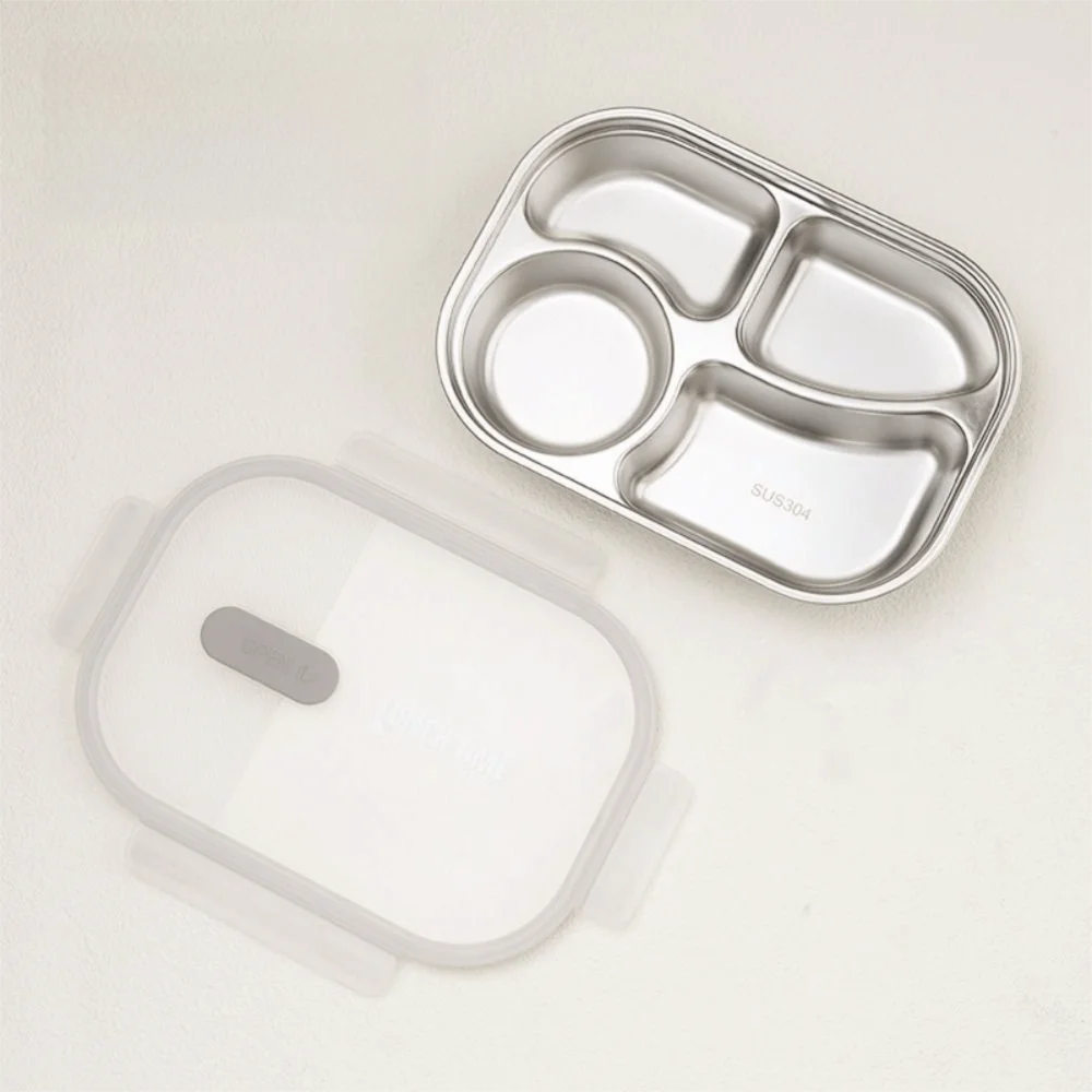 304 Stainless Steel Stainless Steel Lunch Box Large Capacity Microwave Heatable Divided Lunch Plate Sealed Design Leak-proof