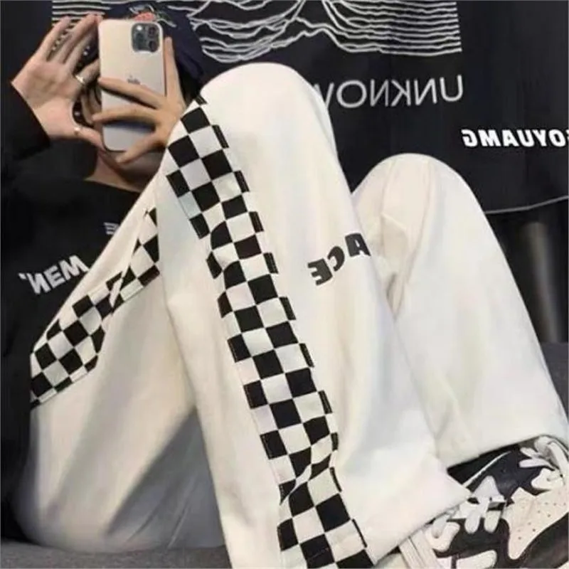 2026 Oversize Checkerboard Printed Spring Autumn Japanese Sweatpants Men Cargo Pants Harajuku Jogger Trousers Streetwear
