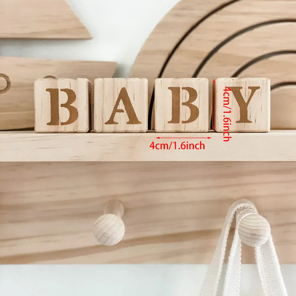 4 Stücke Holz Buchstaben Blöcke Baby Geburtstag Baby Dusche Geschenk Alphabet Blöcke Holz Kindergarten Dekor Neugeborenen Foto Requisiten Geschlecht offenbaren – Detail 2