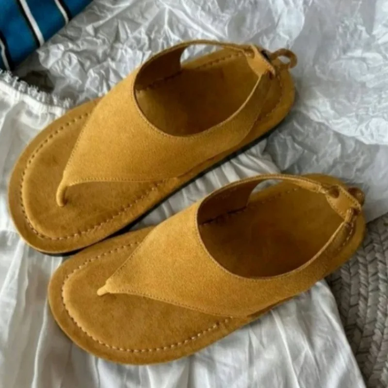 Korean Minimalist Suede Slingback Thong Sandals Women Flat Clip Toe Flip Flops Summer Casual Outdoor Beach Back Strap Sandals - view 2