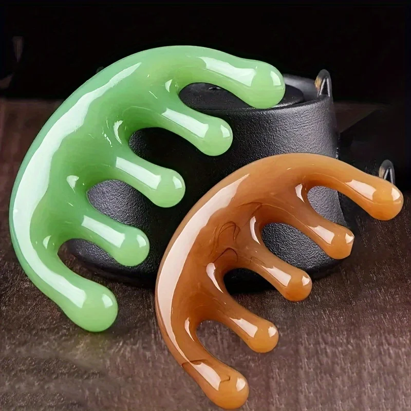 

Массажер для головы с крупными зубцами, 5-зубчатый полукруглый гребень, зеленый, для акупунктурных точек, 5-зубчатый массажный гребень для меридианов и кровообращения, из смолы