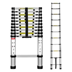 Telescopic Ladder Aluminum Thickened Folding Single Straight Step Ladder Portable Bamboo Ladder, Convenient Storage