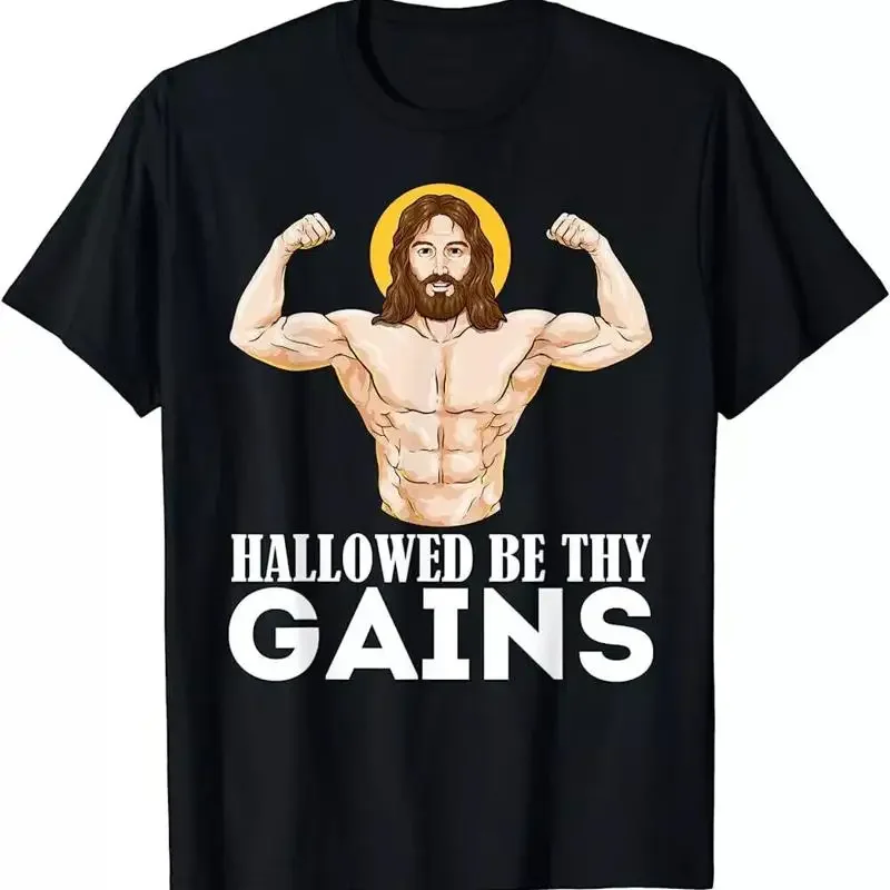 Best To Buy Hallowed Be Thy Gains Funny Muscle Jesus Weight Lifting T Shirt G
