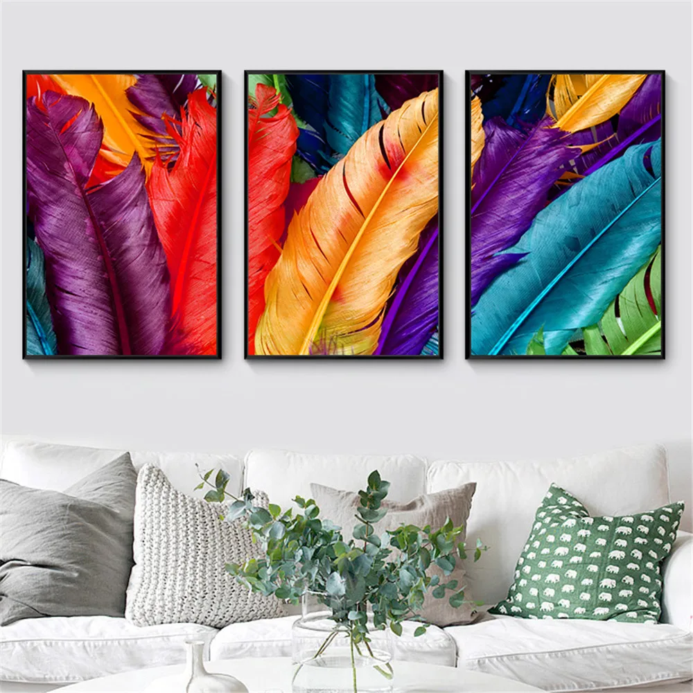 Water Color Feather Prints Canvas Art Poster Colorful Art Leaves Wall Painting Picture for Bedroom Living Room Decor Aesthetic