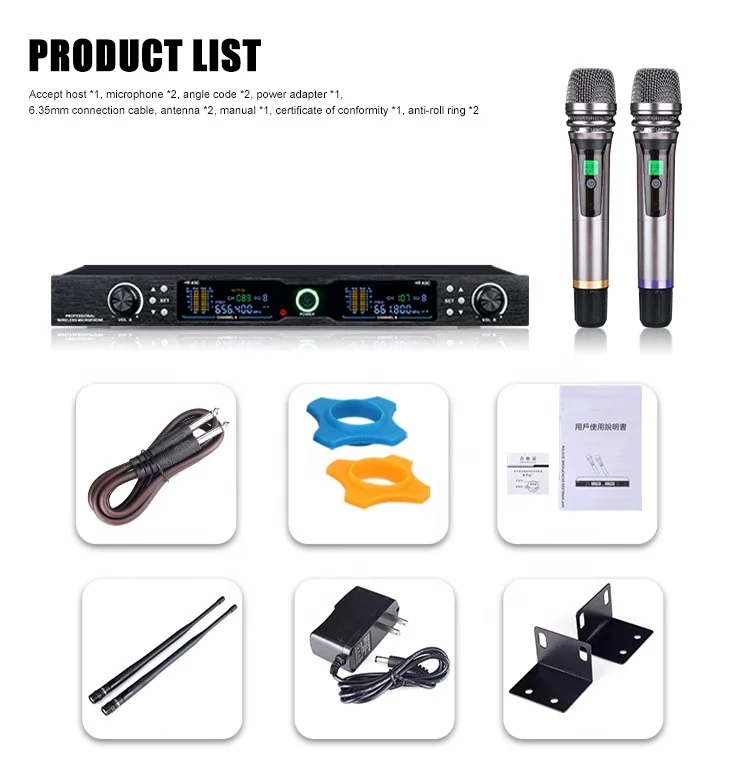 Xtuga BK202 Sans Fil UHF XLR Connector 3 Pin Mic De Estudio Dual Wireless Handheld Microphone