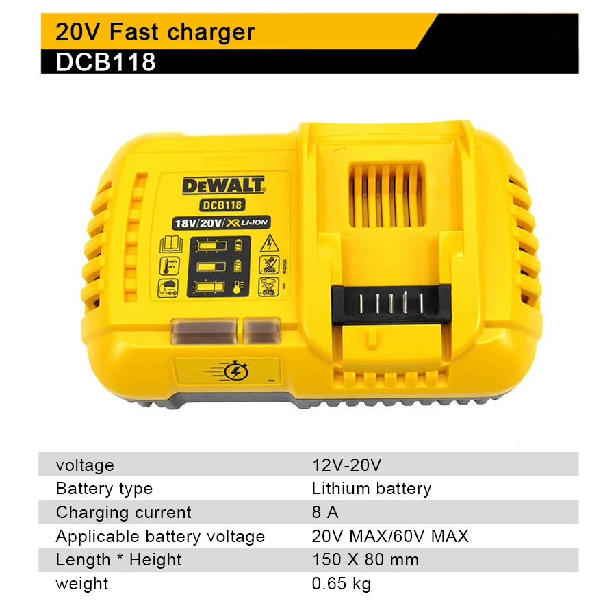 DEWALT DCB118 FLEXVOLT 18V 20V Lithium Battery Charger Rapid Charge Internal Fan Cooled Fast Charger Power Tool Accessories