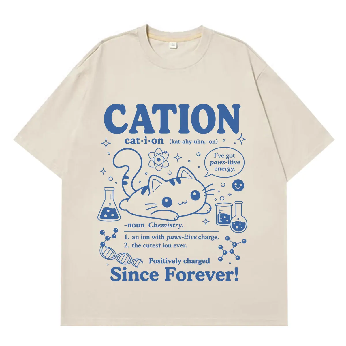 Cation Funny Chemistry Funny Cat Meme T-shirt Men Women Fashion T-shirts Summer Short-sleeved Loose Casual Cotton T-shirts