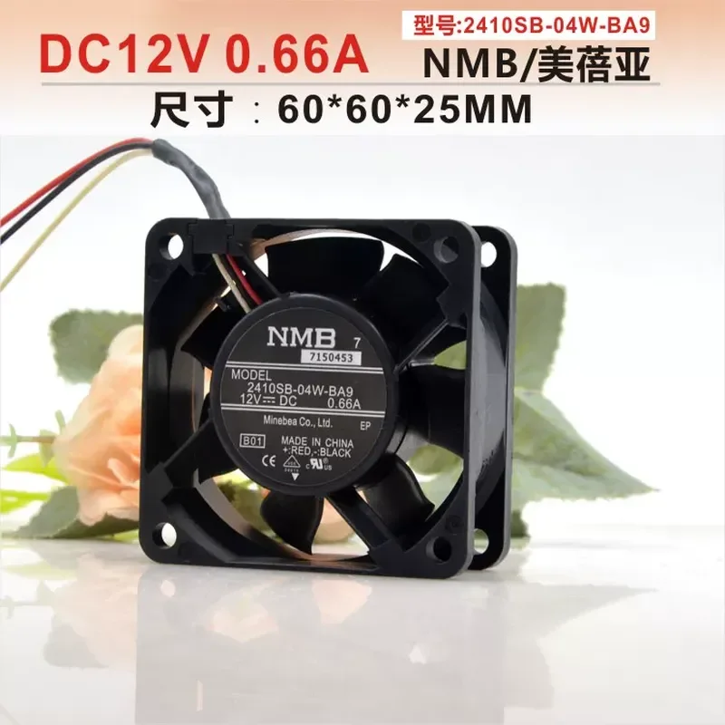 for NMB-MAT 2410SB-04W-BA9 6025 12V 0.66A 3-Wire High Airflow Cooling Fan 6CM